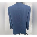 Elegant Blue Blazer with‎ Pearl Trim Button Photo 2