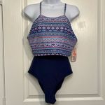 Women's High Neck 2PC Swimsuit Sport Navy Blue & White Size 2XL NWT #4027 Photo 1