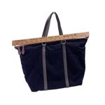 Vera Bradley 🍂 Navy Nylon Tote Bag Leather Trim Striped Lining Travel Work Bag Photo 4