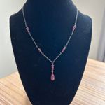 Dainty Garnet Beaded Y Necklace Silver Tone Drip Pendant Red Photo 0