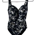 Niptuck Womens Floral Black Silver White Ruched Bodice One Piece Swim Suit 8 Photo 0