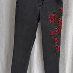 Cotton On Black Jeans with Red Floral Embroidery Photo 0