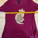 Karen Brooks Burgundy Sequin Cat Top Womens S Dazzling Boutique Art Vibe Purple Photo 5