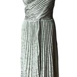 Lulus NWT, Pleating Up Sage Green Satin Jacquard Pleated Midi Dress, Sz S Photo 3