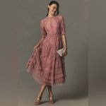 Mac Duggal  8058 Pink High Neck Micro Ruffle Tiered Midi Dress Photo 5