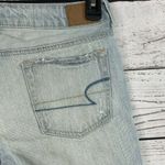 American Eagle  SZ 29 Waist Boy Midi Jean Shorts Mid-Rise Distressed Raw Hem Blue Photo 5