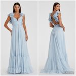 Mac Duggal NWT 67911 Ruffled Tiered Cut Out Chiffon Gown Dress Blue 2 Photo 1