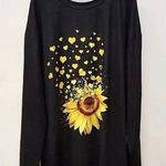 Plus Size Casual T-shirt, Women's Plus Sunflower & Heart Print Long Sleeve Photo 0
