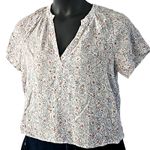 Melrose and Market Split Neck Top - Size Small, Blue Scrambled Floral and White Photo 2