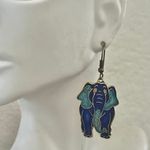 Cloisonné Vintage Enamel Elephant Earrings Blue Photo 8