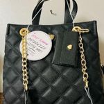 Betsey Johnson Black Quilted Tote with Gold Accents Photo 0