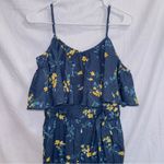 Sugar Lips Blue Floral Print Sleeveless Off The Shoulder Straight Leg Jumpsuit Photo 1