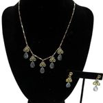Light Blue Green Teardrop Crystal Necklace Earring Gold Tone Set 2028 Brand Photo 0