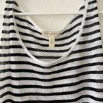 Eileen Fisher NEW  White Black Fine Linen Crepe Stripe Knit Long‎ Tank Top Small Photo 3