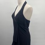 Vintage Y2k Rhinestone Halter Ball Gown V Neck Surplice Ruffle Front Black 4 Photo 6