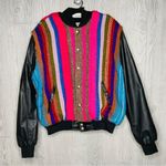 vintage Roper rodeo blue blanket /woven tapestry jacket coat leather like sleeve Red Size XL Photo 7