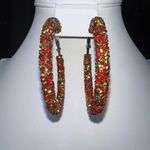Red and Gold Chunky Sparkle Hoop Earrings Photo 0
