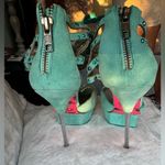 Betsey Johnson Turquoise platform high heel sandals, embellished with sparkling blue Photo 5