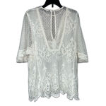 ZARA White Embroidered Lace Eyelet Flutter Sleeved Blouse Size XS Photo 4