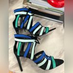 ZARA Blue, Black & Green Caged Lace Up Gladiator Heels Photo 4