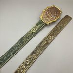 VTG Streets Ahead Belt M Rhinestone Tooled Leather Multicolor Western Artsy 90s Gold Photo 3