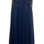 Jodi Kristopher Navy Blue Lace Bodice Maxi Dress Formal Gown‎ Evening Party Bridesmaid Photo 0