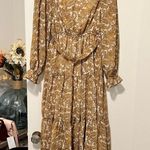 Moon River  Golden Cream High neck Long Sleeve Paisley Floral Print MIDI Dress XS Photo 0