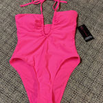 No Boundaries  Hot Pink Deep V One Piece Swim Suit Size Small Photo 0
