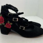 Steve Madden Hadley Embroidered Rose black buckle leather suede heels size 7.5 Photo 3