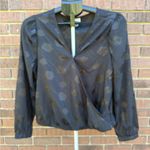 A New Day Long Sleeve Surplice Top Blouse Solid Black Floral Size small EUC Photo 0