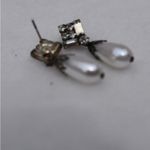 Unique Vintage Art Deco Vintage Clear Rhinestone Faux Teardrop Pearl Silver Tone Post Earrings Photo 1