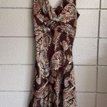 Vintage Women's Y2K Chocolate Paisley Floral Floret V Neck Midi Dress size 10 Brown Photo 0