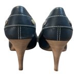 Tod's Leather Peep Toe Heels Italian Navy Blue Designer Pumps Shoes Size 39 8.5 Photo 3