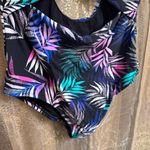 Swimsuits For All Black Pink Blue Tropical Leaf Print One Piece Monokini Size 14 Photo 3