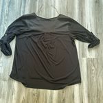 Roz & Ali , 1X black, slight hi-low blouse, gold detail, adjustable sleeves Photo 1