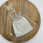 Vintage Beaded Drawstring Bag White Iridescent Boho Cocktail Wedding Photo 1