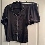 Elegant Black Satin Pajama Set with White Trim Size XXL Photo 1