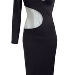 Meshki  Black One Shoulder Long Sleeve Cutout Waist Pencil Maxi Dress Size S Photo 0