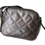 Juicy Couture Irid Pewter Metallic Sheen Double Top Zip Quilted Crossbody Bag Photo 1