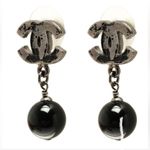 Chanel Authentic Glass Bead Globe Silver and Black Chain Drop Earrings Ruthenium Photo 4