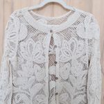 Womens Lace Crochet Cardigan Sz S Cream Floral Cottage Boho Shabby Chic Coquette Photo 1