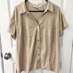 White Stag  beige button down collared shirt sleeve shirt textured crepe 3X Photo 0