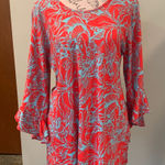 Escapada  Red and Blue 3/4 Ruffled Sleeves Lightweight Floral Top Women’s Large Photo 0