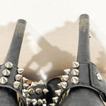 Alice + Olivia Alice & Olivia Size 9 Black Leather Silver Studded Dover Moto Pump Ankle Strap Photo 5