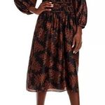 Rebecca Taylor  Women's Black Brown Arden Fern Print Silk Midi Dress Size Medium Photo 0