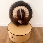 Luxury Vtg Brown Fox Fur Satin Rhinestone Wide Brim Formal Church Hat Party Photo 0