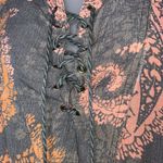 Ella Moon BOHO Earth Tones Paisley Lace Up Tunic Blouse Top Gray & Orange Medium Photo 5