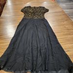 Vintage Bieff Basix Black Silk Short Sleeve Retro gold Beaded Midi Dress 6 Photo 8