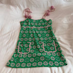 Teddy Fresh  Floral Jacquard Terry Dress Green Pink Flowers Size L Photo 0