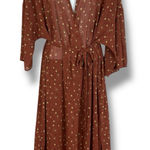 Forever 21 Floral Kimono Robe Semi-Sheer Size Medium Brown Belted Yellow Roses Photo 0